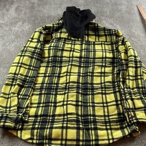 Forever 21 Mens Yellow Black Plaid Hooded‎ Flannel Shirt Jacket Size M